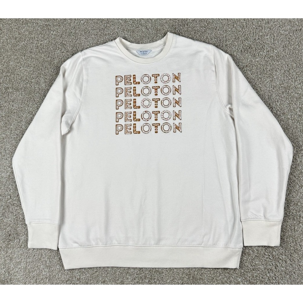 Peloton Sweatshirt Mens Extra Large‎ White Pullover Crewneck Cycling Gym Logo XL